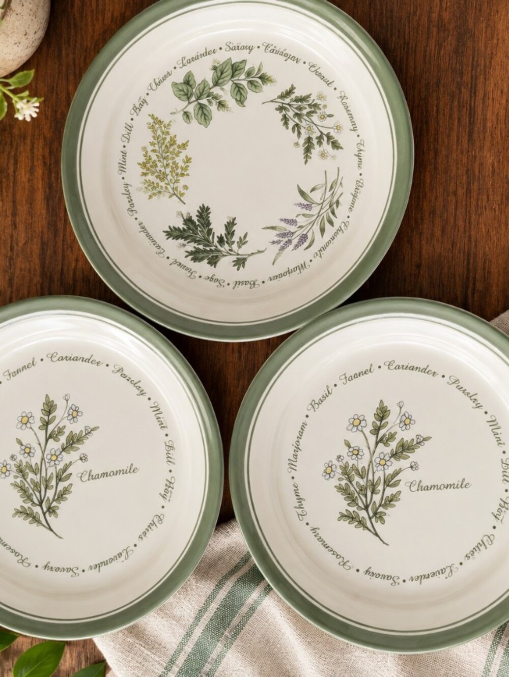 Set Of 3 Corelle "Thymeless Herbs" Plates